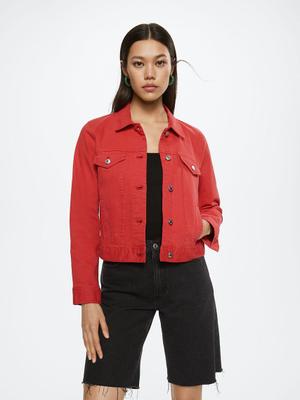 Džínová bunda Mango Vicky dámská, červená barva, přechodná