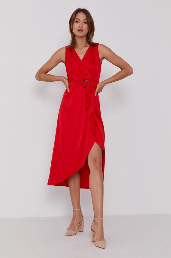 Šaty Sisley červená barva, midi, áčkové
