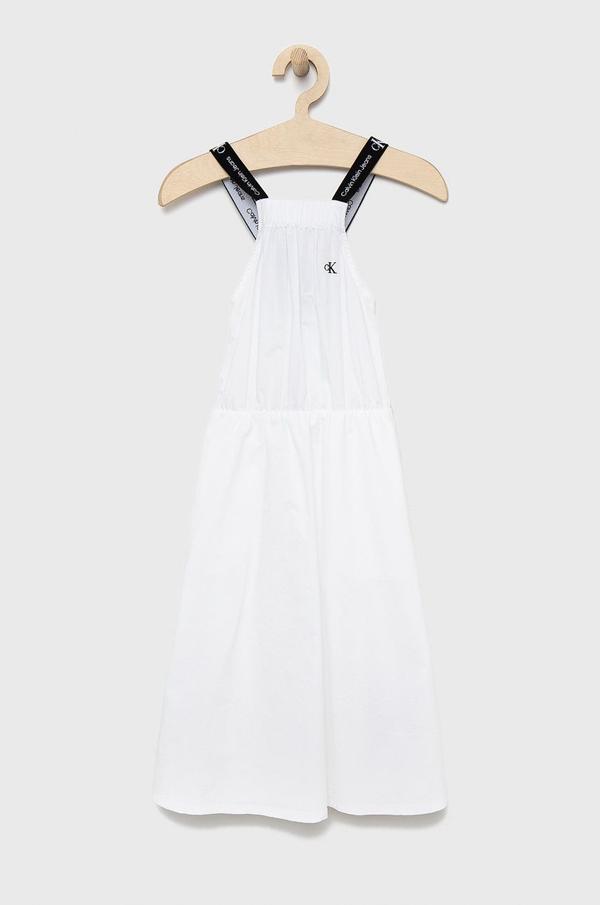 Dětské bavlněné šaty Calvin Klein Jeans bílá barva, mini