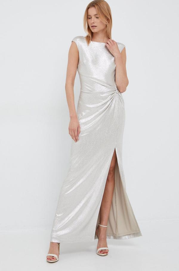 Šaty Lauren Ralph Lauren stříbrná barva, maxi