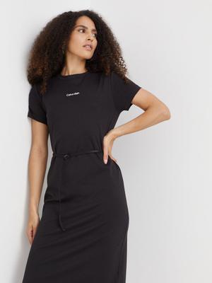 Bavlněné šaty Calvin Klein černá barva, midi