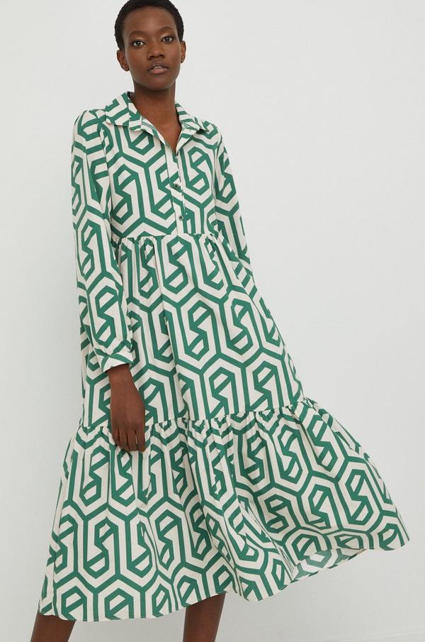 Bavlněné šaty Answear Lab zelená barva, midi