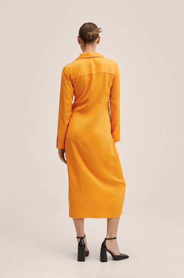 Šaty Mango Lake oranžová barva, midi, jednoduchý