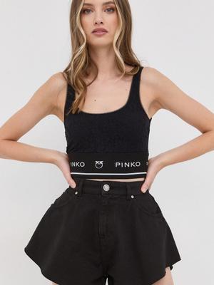 Džínové šortky Pinko dámské, černá barva, hladké, high waist
