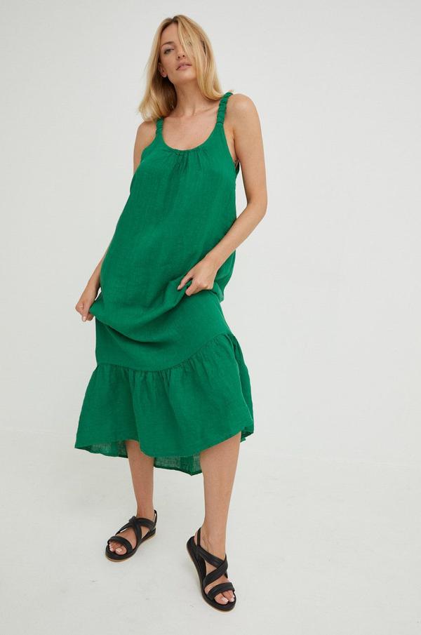 Plátěné šaty Answear Lab Hand Wash zelená barva, maxi