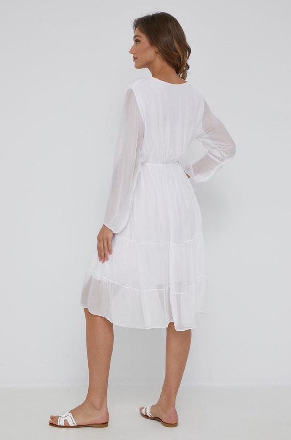 Hedvábné šaty Answear Lab bílá barva, mini