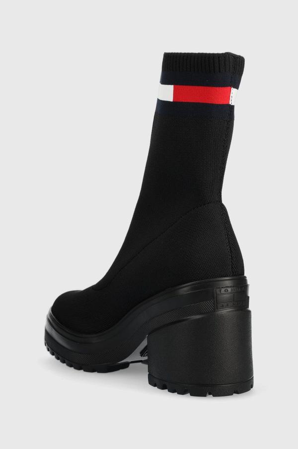 Nízké kozačky Tommy Jeans Water Resistent Knitted Boot dámské, černá barva, na podpatku