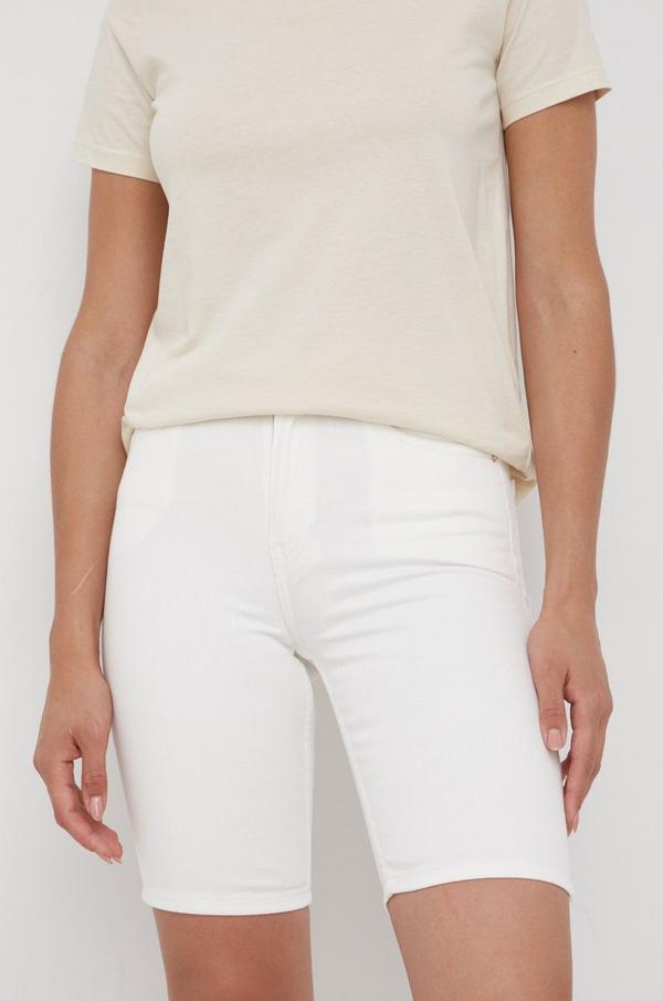 Džínové šortky Tommy Hilfiger dámské, bílá barva, hladké, high waist