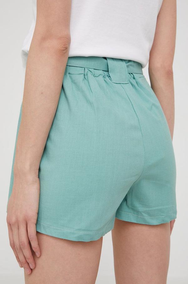 Lněné šortky Answear Lab zelená barva, high waist