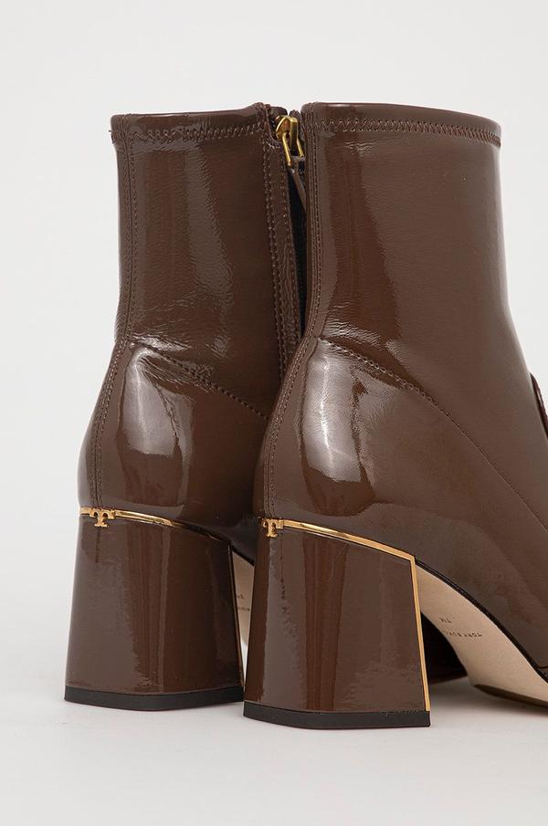 Kožené kotníkové boty Tory Burch dámské, hnědá barva, na podpatku