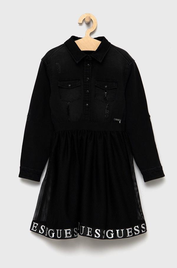 Dívčí šaty Guess černá barva, mini, áčkové