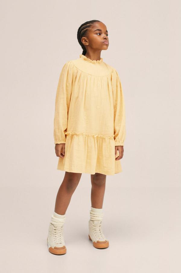 Dětské bavlněné šaty Mango Kids žlutá barva, mini, áčková