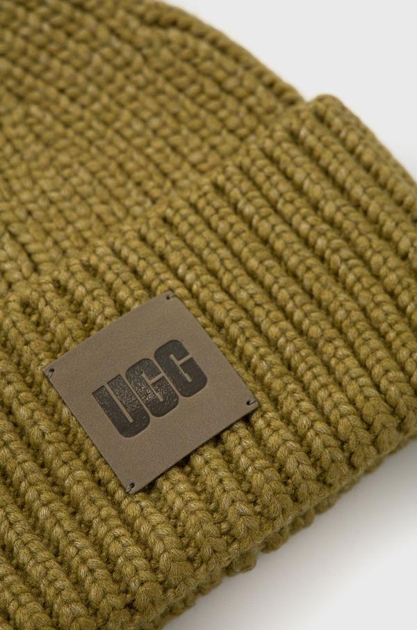 Čepice z vlněné směsi UGG zelená barva, z husté pleteniny