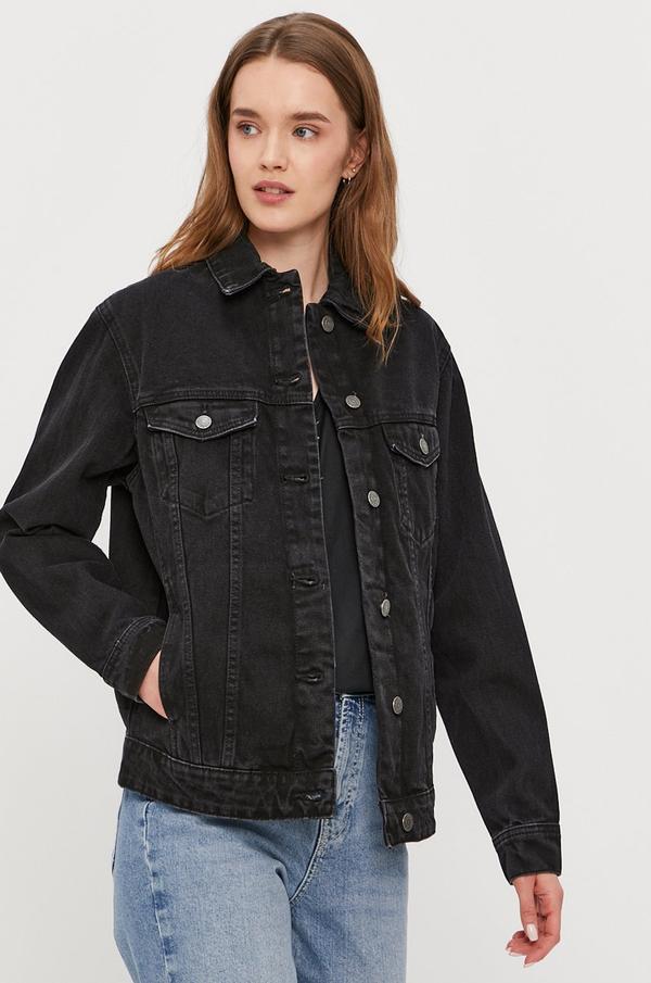 Džínová bunda Vero Moda černá barva, přechodná