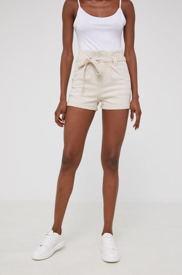 Džínové šortky Answear Lab Premium dámské, béžová barva, hladké, high waist