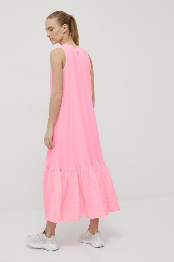 Bavlněné šaty Deha růžová barva, maxi, oversize