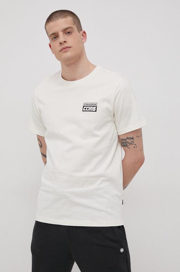 Bavlněné tričko Converse krémová barva, s potiskem