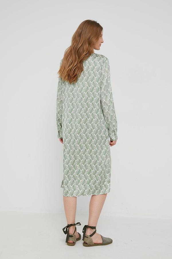 Šaty s hedvábím Answear Lab zelená barva, mini, jednoduchý