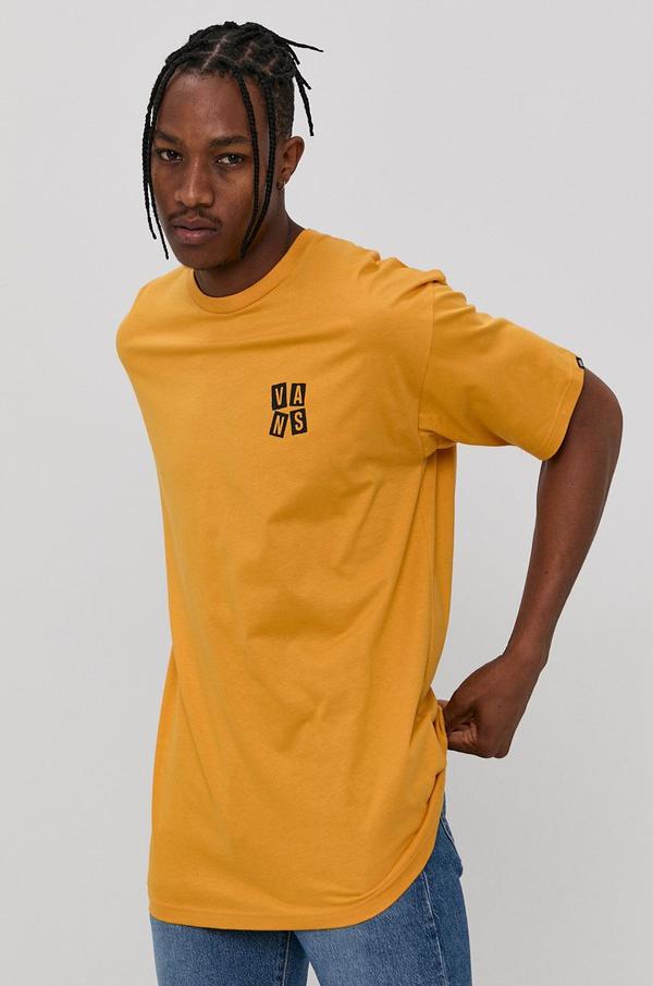 Bavlněné tričko Vans žlutá barva, s potiskem