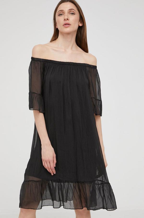Hedvábné šaty Answear Lab Silk černá barva
