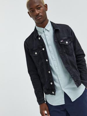 Džínová bunda Tommy Jeans pánská, černá barva, přechodná