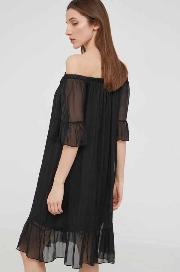Hedvábné šaty Answear Lab Silk černá barva