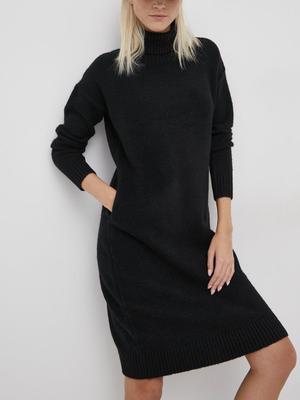 Šaty z vlněné směsi Superdry černá barva, mini, oversize