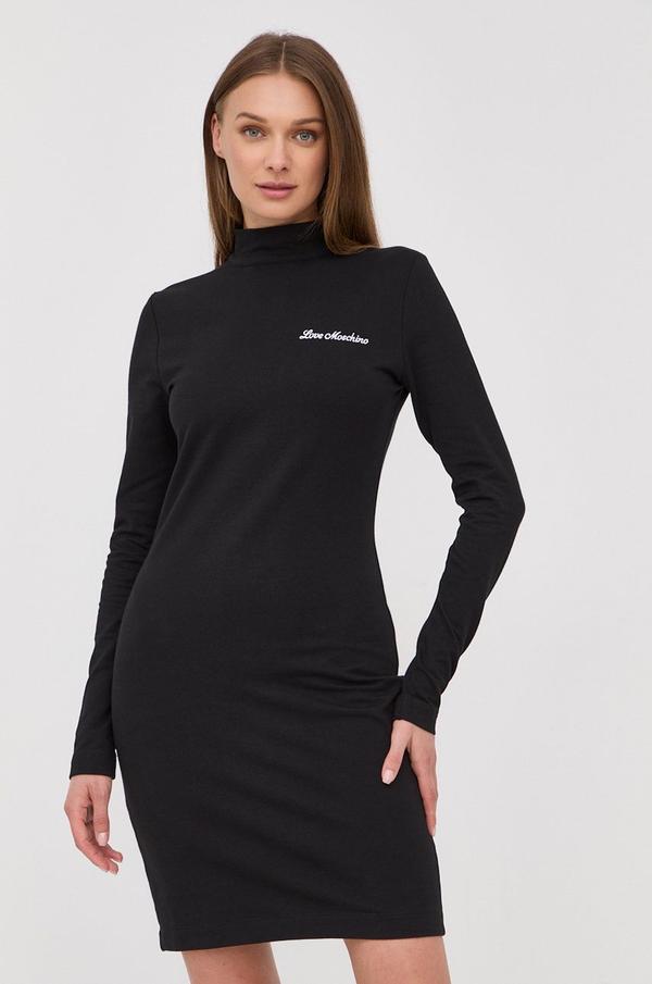 Šaty Love Moschino černá barva, mini, jednoduchý