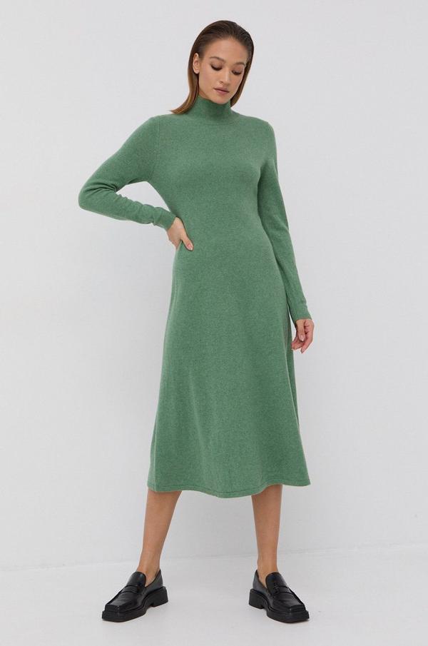 Vlněné šaty Samsoe Samsoe zelená barva, maxi, jednoduché