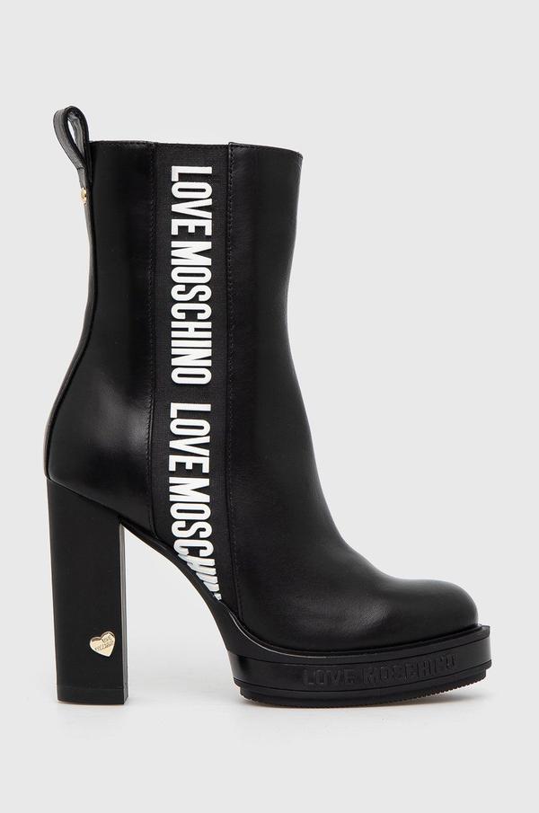 Kožené kotníkové boty Love Moschino dámské, černá barva, na podpatku