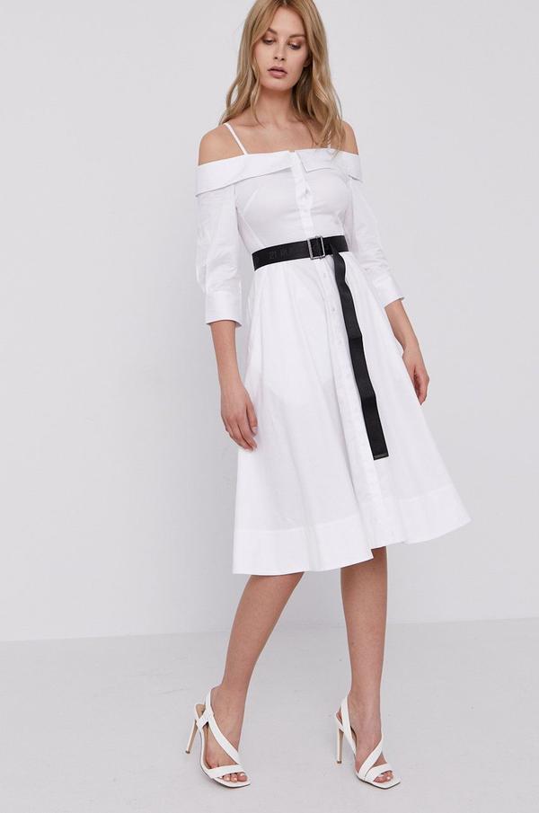 Šaty Karl Lagerfeld bílá barva, midi, áčkové