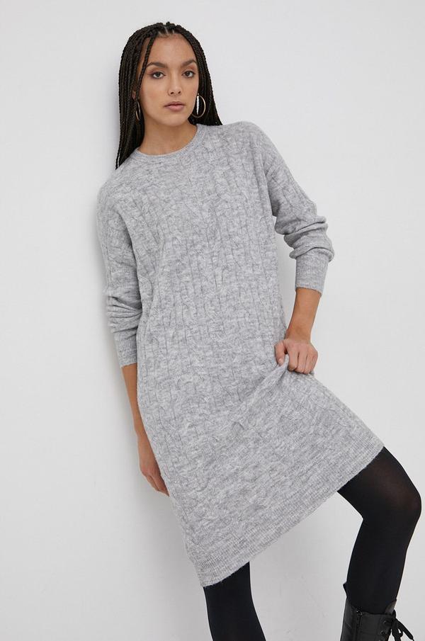 Šaty z vlněné směsi Vero Moda šedá barva, mini, jednoduché