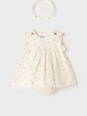 Dětské bavlněné šaty Mayoral Newborn béžová barva, mini, áčková