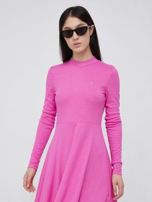 Šaty Tommy Jeans růžová barva, mini, áčkové