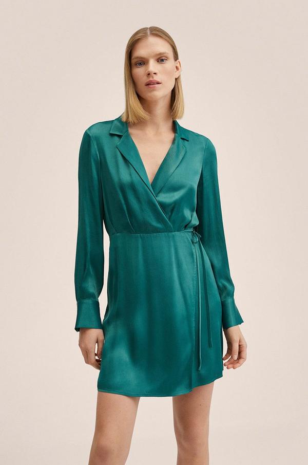 Šaty Mango zelená barva, mini, áčková