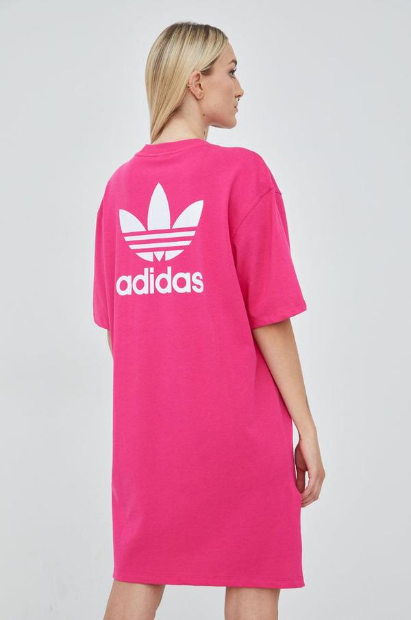 Bavlněné šaty adidas Originals Adicolor růžová barva, mini, oversize