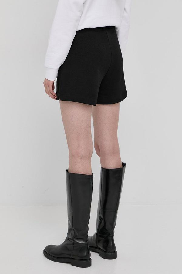 Bavlněné šortky Hugo dámské, černá barva, hladké, high waist