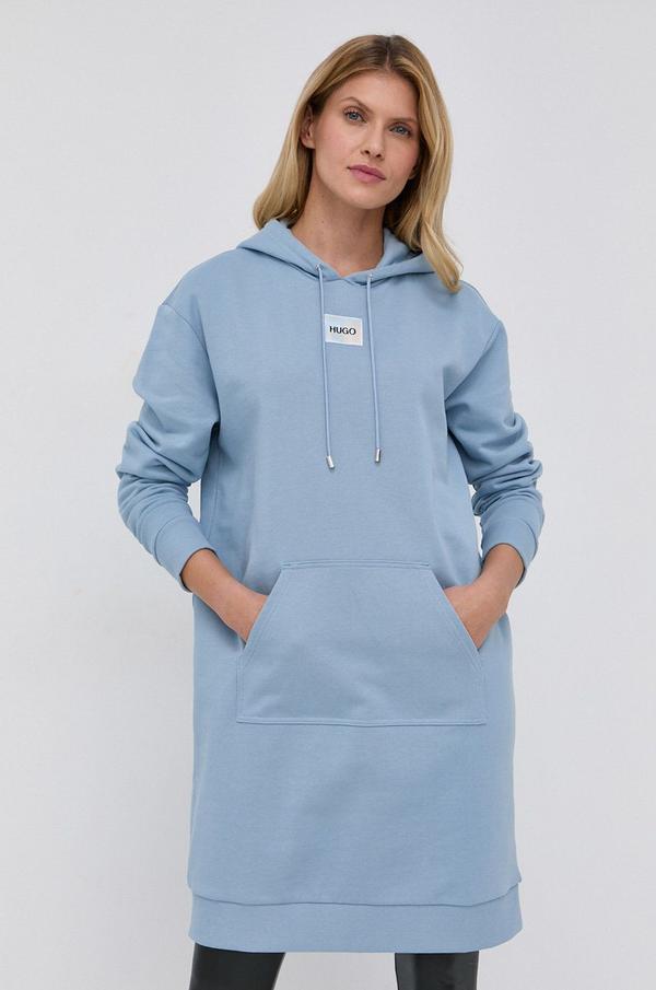 Šaty HUGO modrá barva, s aplikací