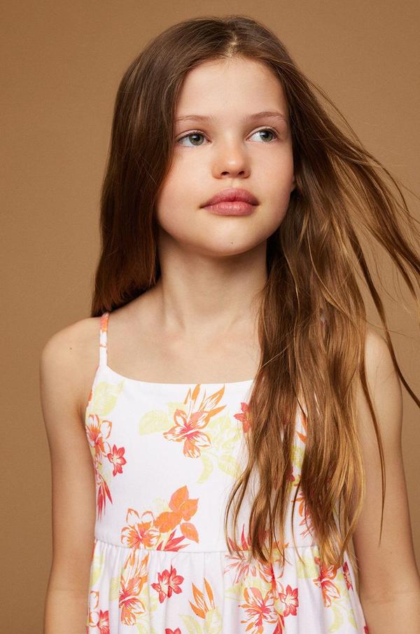 Dětské bavlněné šaty Mango Kids Tropical bílá barva, mini