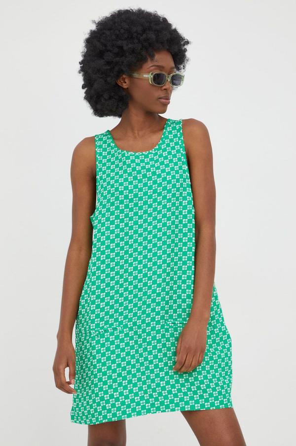 Plátěné šaty RVCA zelená barva, mini