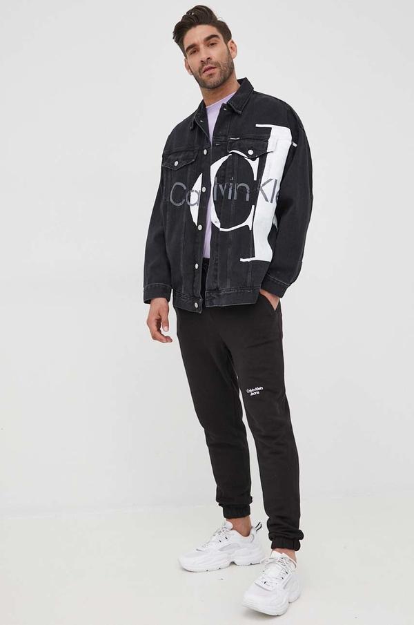 Džínová bunda Calvin Klein Jeans pánská, černá barva, přechodná, oversize
