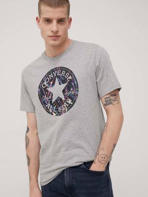 Bavlněné tričko Converse šedá barva, melanžový