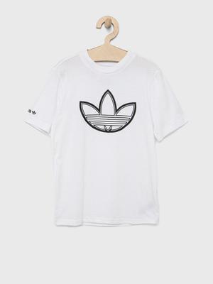 Dětské bavlněné tričko adidas Originals HE2078 bílá barva, s potiskem