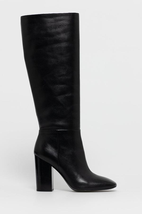 Kožené kozačky Calvin Klein dámské, černá barva, na podpatku
