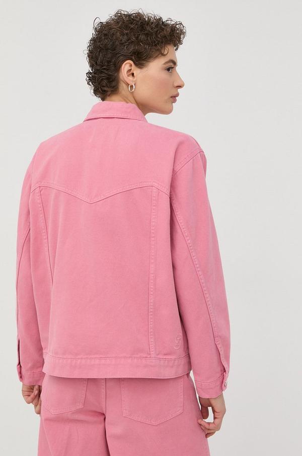 Džínová bunda Gestuz dámská, růžová barva, přechodná, oversize