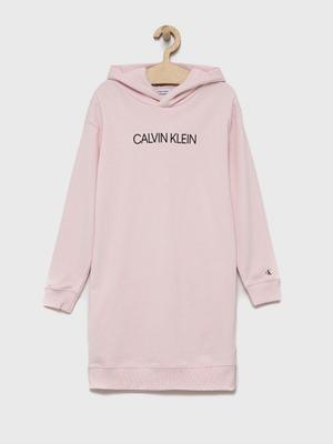 Dívčí šaty Calvin Klein Jeans růžová barva, midi, jednoduchý