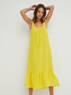 Plátěné šaty Answear Lab Hand Wash žlutá barva, maxi