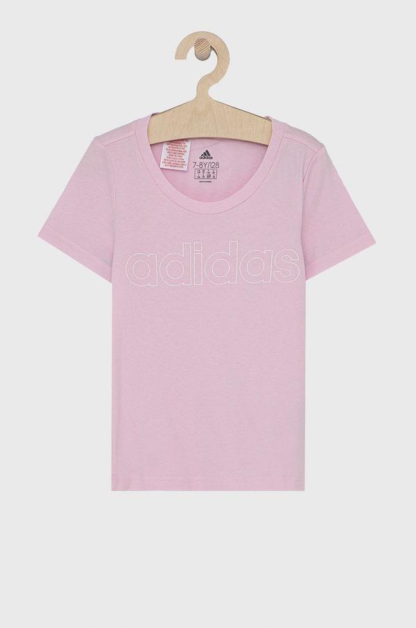 Dětské bavlněné tričko adidas GS0187 růžová barva