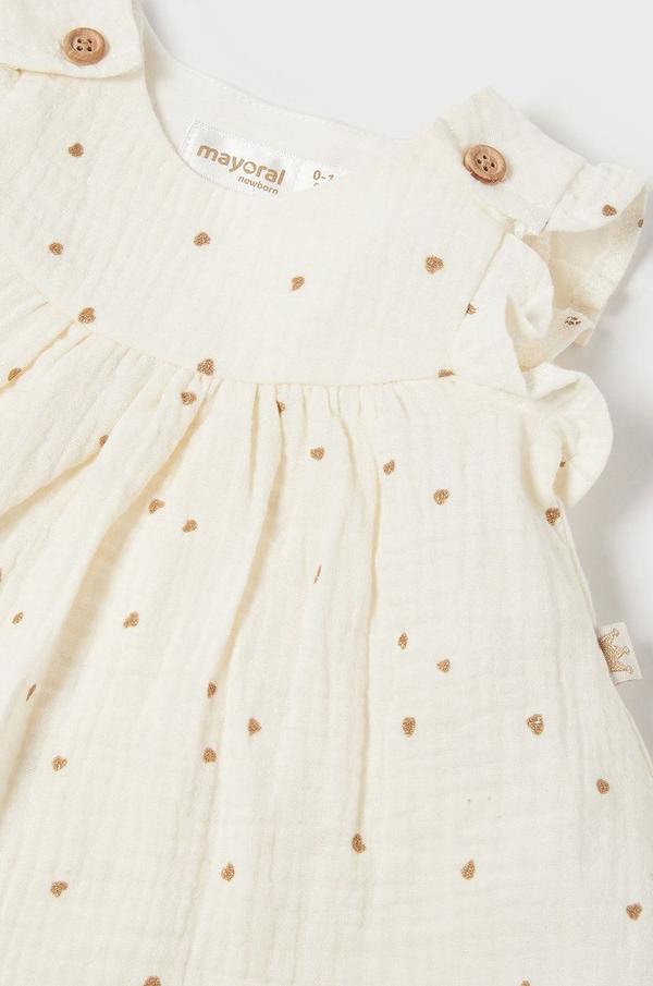 Dětské bavlněné šaty Mayoral Newborn béžová barva, mini, áčková