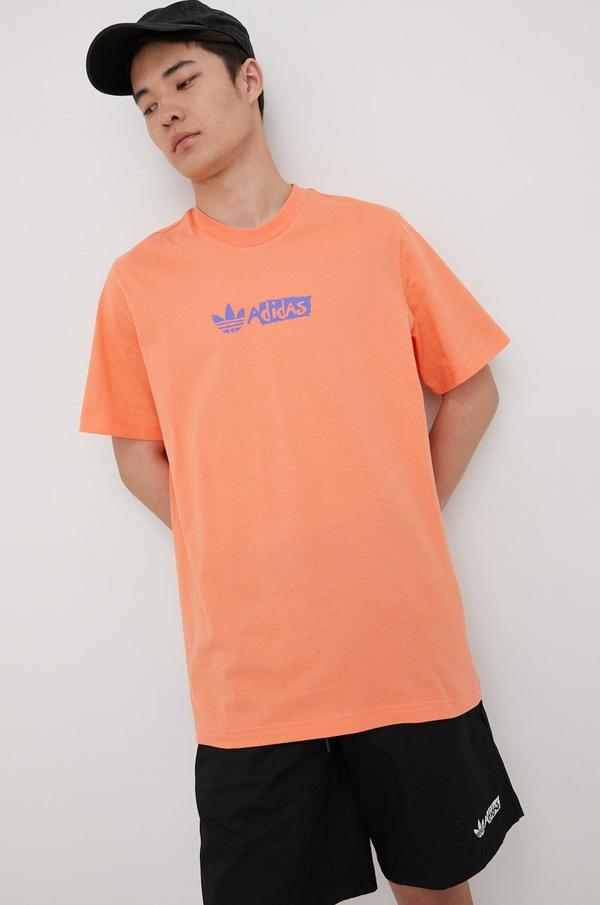Bavlněné tričko adidas Originals HT1656 oranžová barva, s potiskem